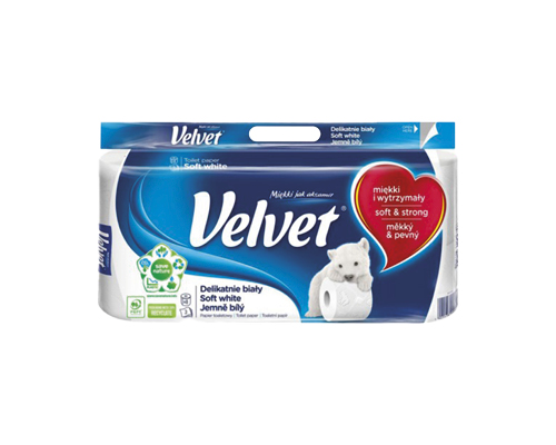 Туалетний папір Soft White 3 шари, 8 рулонів Velvet™