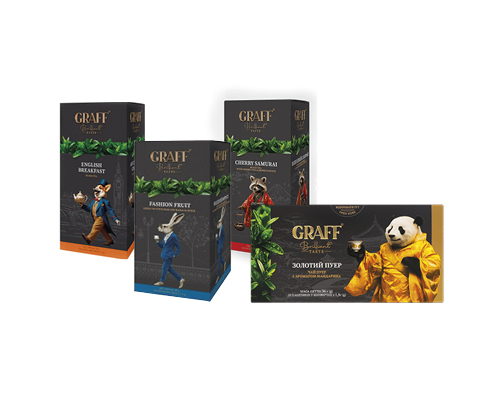 Чай чорний English Breakfast, 20*2 г, 40 г, Gold Puer мандарин, 20х1.8 г, 36 г, Cherry Samurai, зелений Fashion Fruit, 20*1.5 г, 30 г Graff™