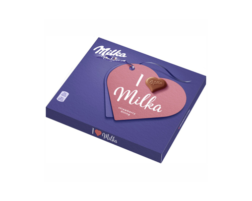Цукерки з кремово-полуничною начинкою в молочному шоколаді, 110 г Milka™