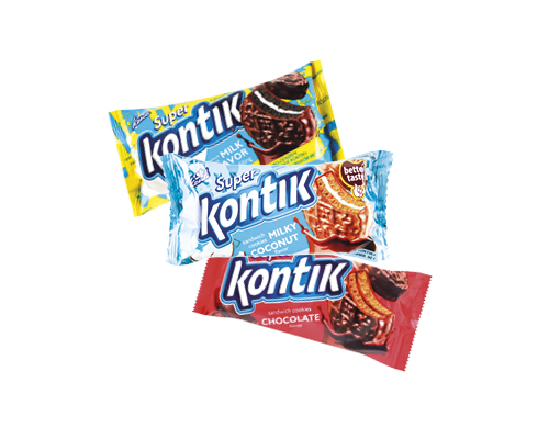 Печиво-сендвіч Super Kontik зі смаком молока, шоколаду, з кокосом, 90 г Кonti™