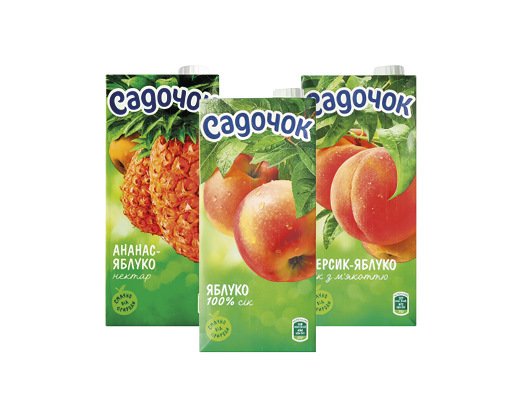 Нектар ананас-яблуко, сік персик-яблуко з м’якоттю, яблуко, 0.95 л Садочок™