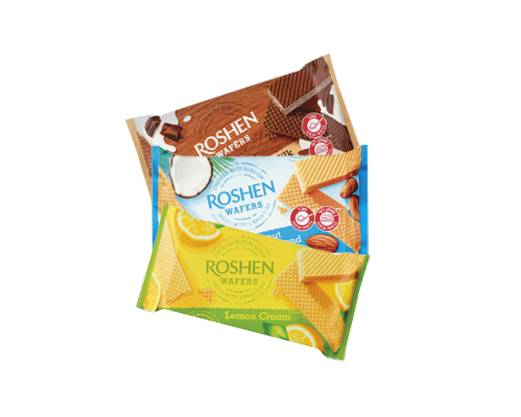 Вафлі Wаfers лимон, какао-молоко, кокос-мигдаль, 216 г Roshen™