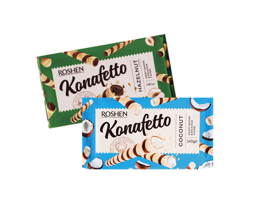 Вафельні трубочки Konаfetto Hаzelnut, Coconut, 140 г Roshen™