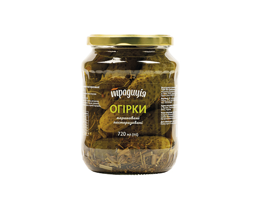 Огірки мариновані пастеризовані, 720 мл Традиція™