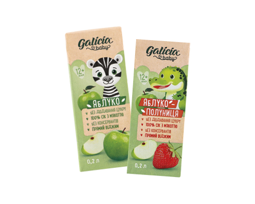 Сік яблучний, яблуко-полуниця, з м’якоттю baby, 0.2 л Galicia™