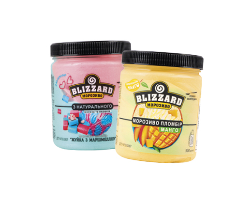 Морозиво Пломбір зі смаком жувальної гумки з маршмелоу, 270 г, манго, 260 г Blizzard™