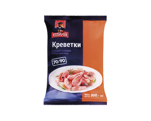 Креветки в панцирі з головою 70/90, 900 г Esvа™