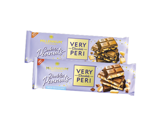 Шоколад молочний Very Peri з начинкою, печивом та арахісом, 270 г, з начинкою, подрібненим та цілим арахісом, 285 г Millennium™