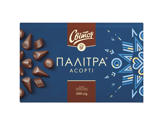 Цукерки «Палітра» асорті у чорному шоколаді, 200 г Світоч™