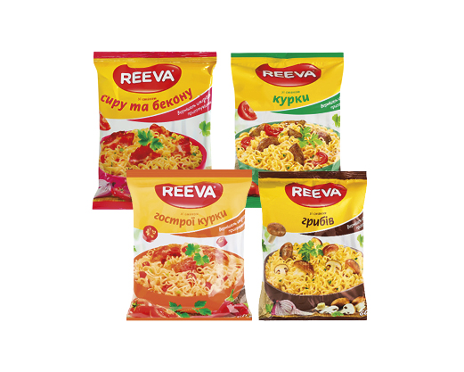 Вермішель швидкого приготування смак курки, грибів, сиру та бекону, гострої курки, 60 г Reeva™
