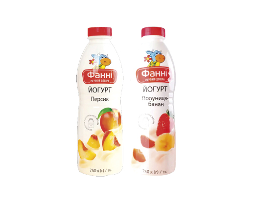 Йогурт персик, полуниця-банан 1%, 750 г Фанні™