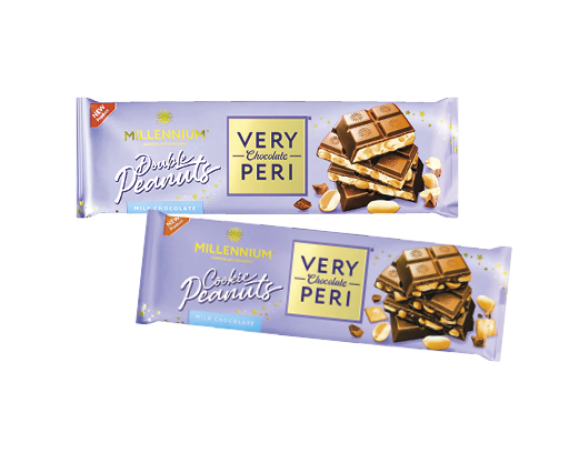 Шоколад молочний Very Peri з начинкою, печивом та арахісом, 100 г, з начинкою та печивом, 105 г Millennium™