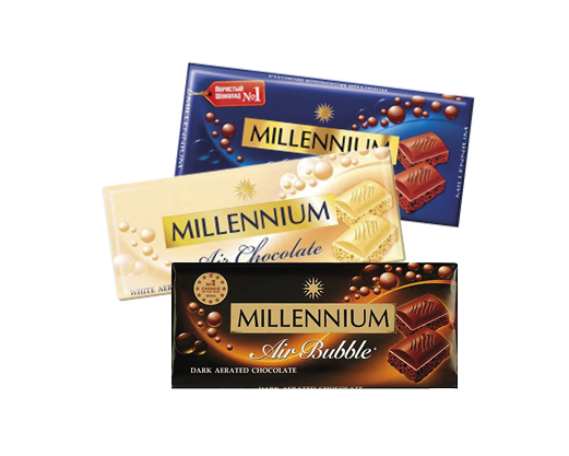 Шоколад молочний, чорний, білий пористий, 85 г Millennium™