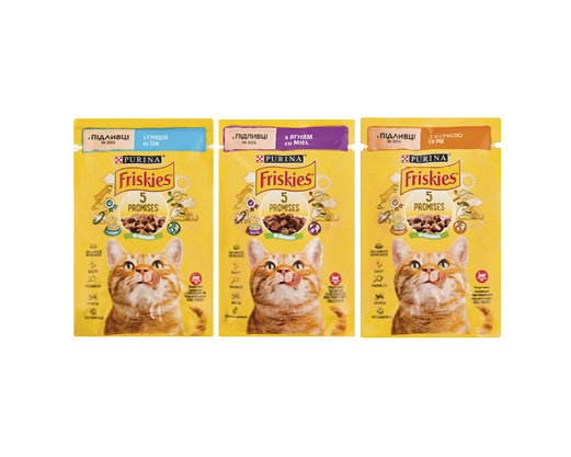 Корм для котів з тунцем, з ягням, в підливці, з куркою в соусі, для кошенят з куркою в підливці, 85 г Friskies™