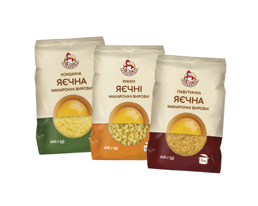 Макаронні вироби яєчні «Ріжки», «Локшина», «Павутинка», 400 г Кухарочка™