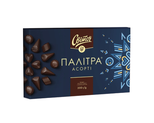 Палітра цукерок «Асорті» чорний шоколад, 200 г Світоч™