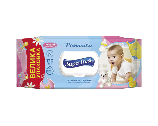 Серветки вологі дитячі ромашка, 120 шт Superfresh™